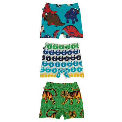 3 Pack boxer briefs with apples, tigers, and dinosaurs