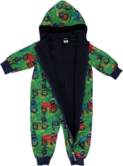 Quilted thermo suit for baby with tractor