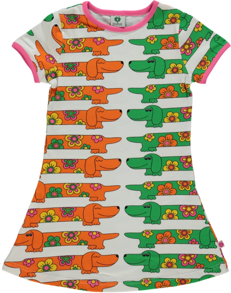 Short-sleeved dress with dogs