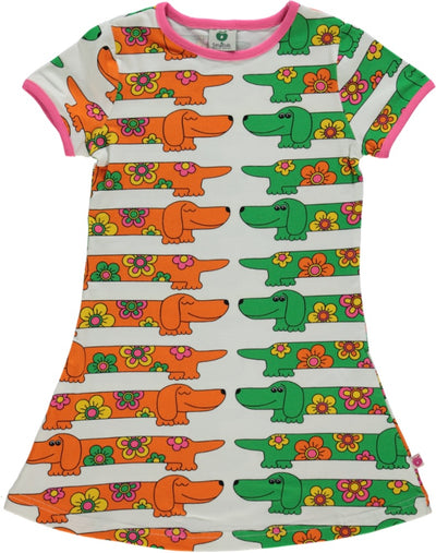 Short-sleeved dress with dogs