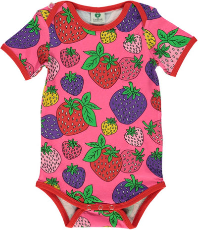 Short-sleeved baby body with strawberry