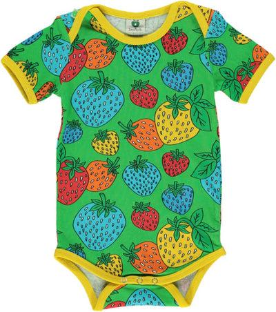 Short-sleeved baby body with strawberry