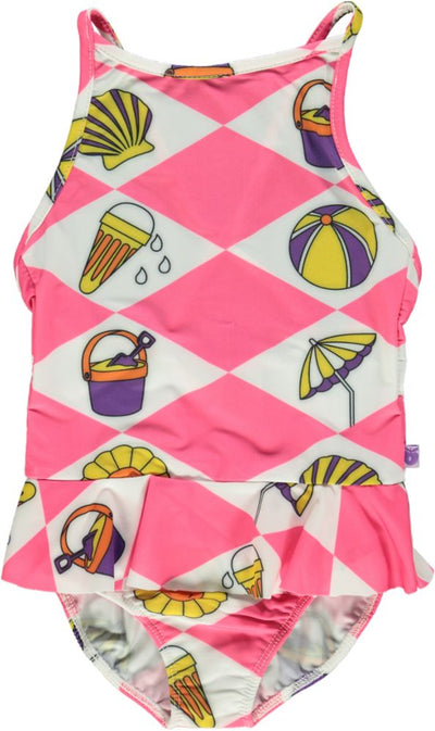 UV50 Bathing suit with summer vacation symbols