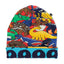 Reversible beanie with apples and dinosaurs
