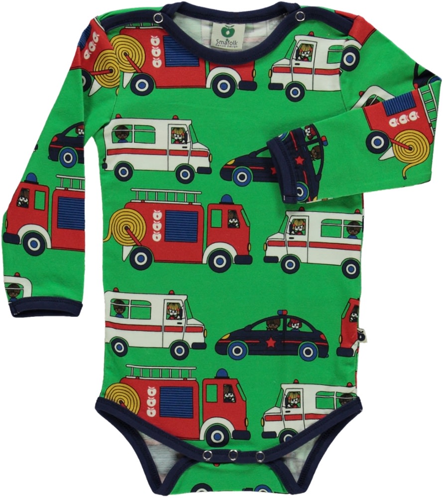 Long-sleeved baby body with emergency vehicles