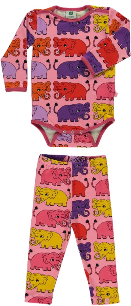 Set with long-sleeved baby body and leggings with elephants