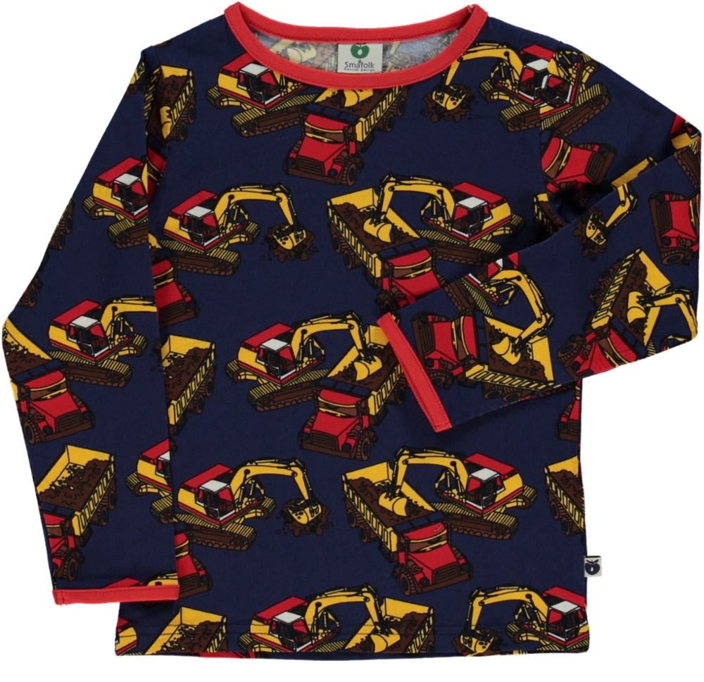 Long-sleeved top with excavators and trucks