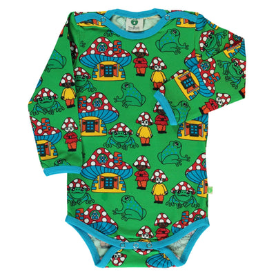 Long-sleeved baby body with mushroom houses