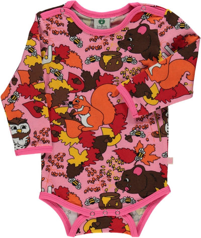 Long-sleeved baby body with forrest animals