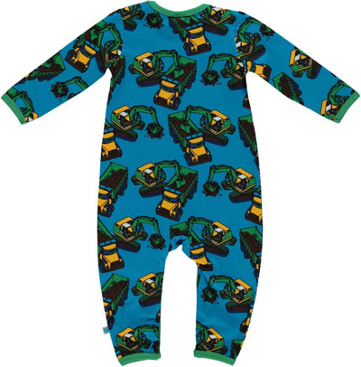 Long-sleeved baby suit with excavators and trucks