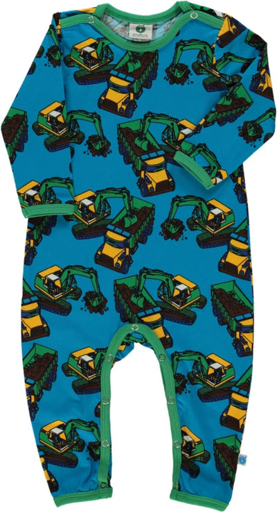 Long-sleeved baby suit with excavators and trucks