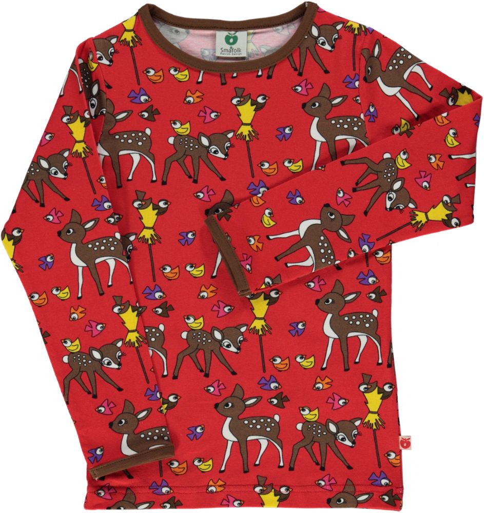 Long-sleeved top with deer, hares and birds