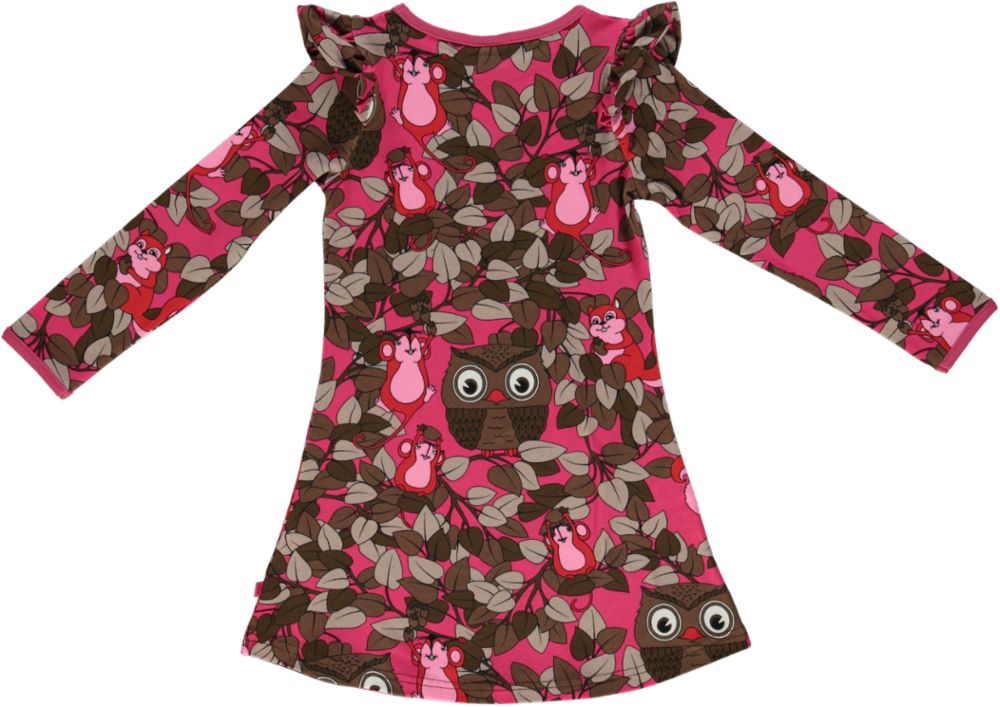 Dress LS. With Ruffle Detail, Owl in Tree