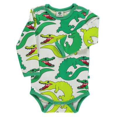 Long-sleeved baby body with crocodiles